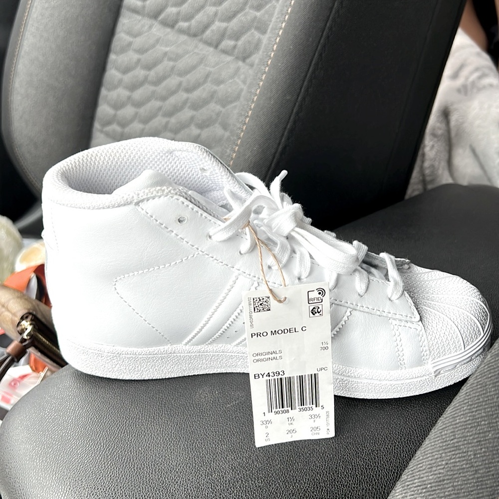 Adidas Pro Model C Kids (PS) Shoes White-White by4393 size 2